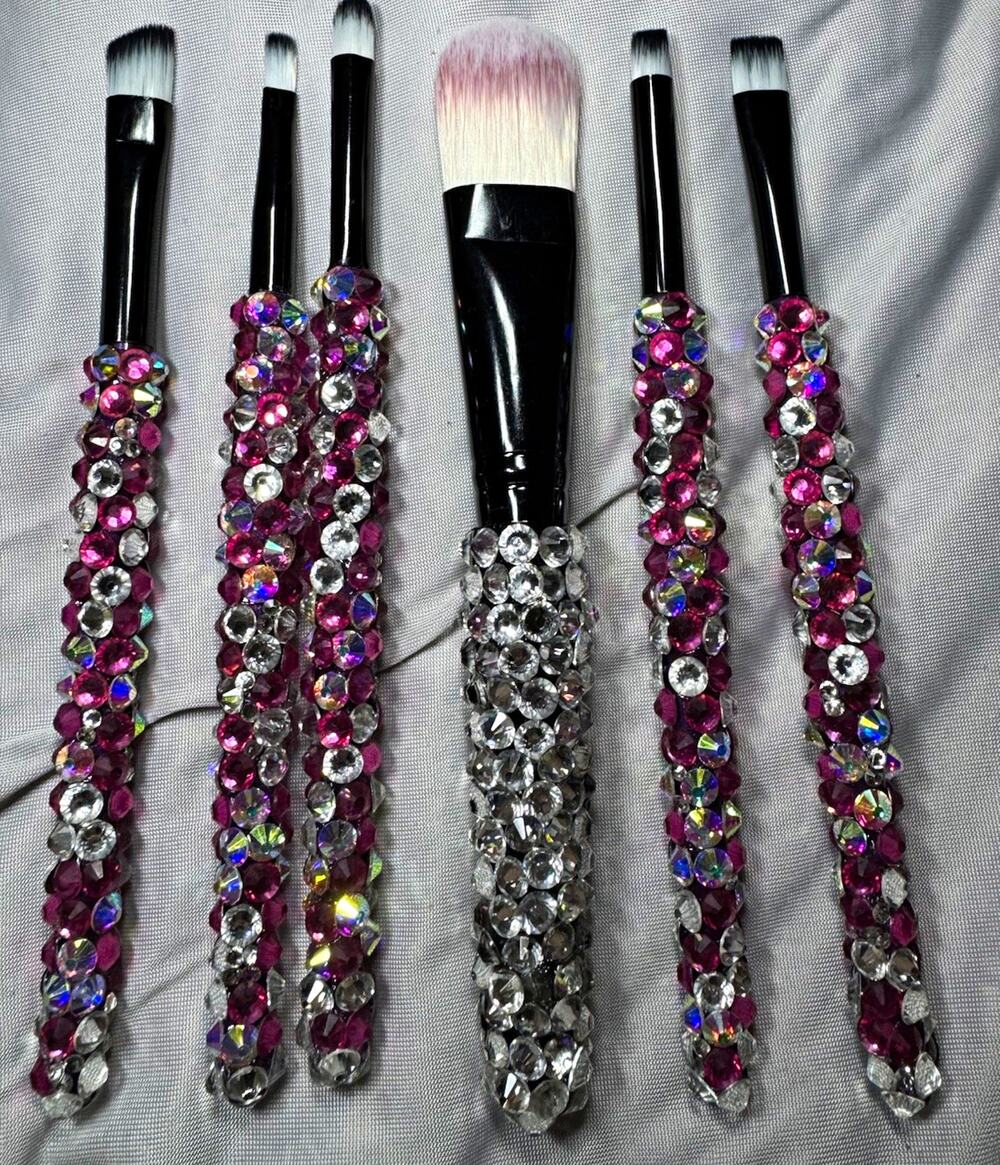 6pc Mini Makeup Brush Lot Made with Swarovski Crystals Hand Embellished